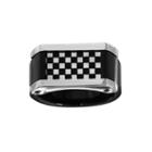 Mens Stainless Steel And Black Ion-plated Checkerboard Ring