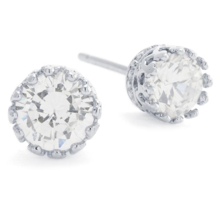 Silver Treasures Round Cubic Zirconia Sterling Silver Stud Earrings