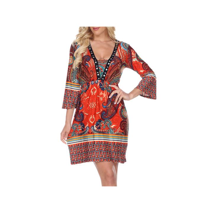White Mark Dolly 3/4 Sleeve Paisley Sheath Dress