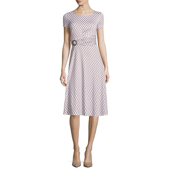 Perceptions Short Sleeve Geometric Fit & Flare Dress