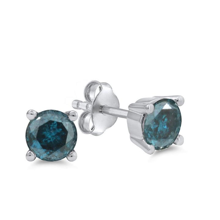 1 1/4 Ct. T.w. Round Blue Diamond 14k Gold Stud Earrings