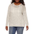 Embossed Long-sleeve Marled Hacci Pullover Hoodie - Juniors Plus