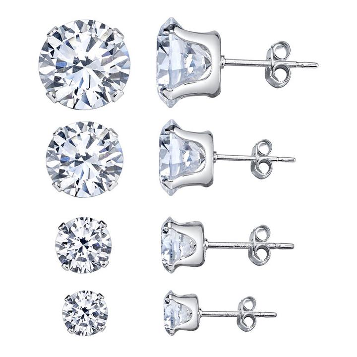 Silver Treasures 4-pc. White Sterling Silver Earring Sets
