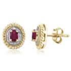 Diamond Accent Oval Red Lab-created Ruby Gold Over Silver Stud Earrings