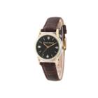 Personalized Womens Brown Leather 4 Diamond Strap Watch