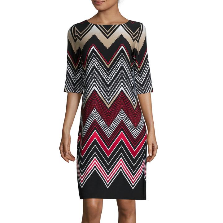 Studio 1 Elbow-sleeve Printed Shift Dress