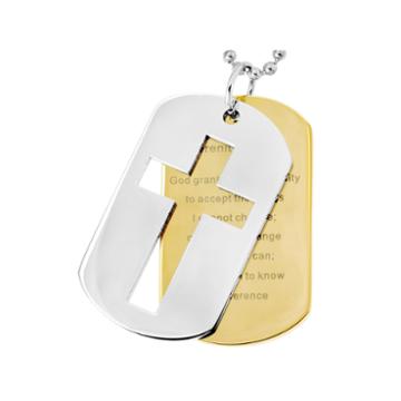 Stainless Steel Serenity Prayer & Cross Dog Tags
