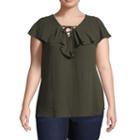 Boutique + Short Sleeve Crew Neck Woven Blouse-plus