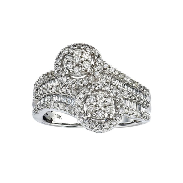Diamond Blossom Womens White Diamond 10k Gold Cocktail Ring