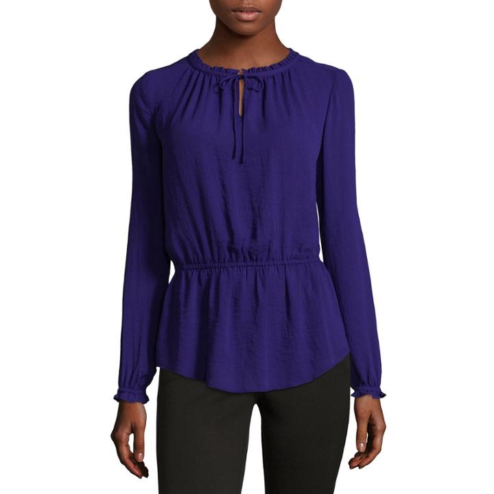 Liz Claiborne Long Sleeve Split Crew Neck Blouse