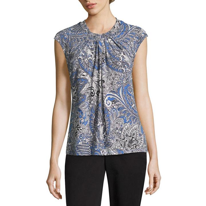 Liz Claiborne Cap Sleeve Twist Neck Knit Blouse