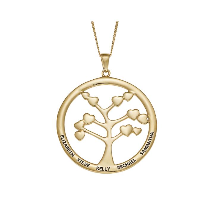 Personalized 18k Yellow Gold Over Silver Family Tree Name Pendant Necklace