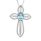 Genuine Swiss Blue Topaz & Lab-created White Topaz Sterling Silver Cross Pendant Necklace