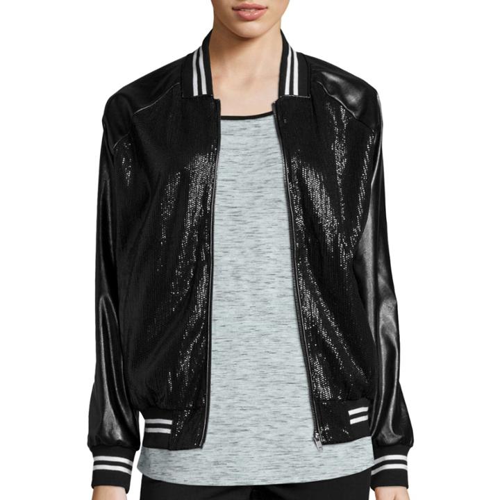 I Jeans By Buffalo Sequin Faux-leather Sleeve Jacket