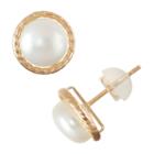 Genuine White Cultured Freshwater Pearls 10k Gold 11mm Round Stud Earrings