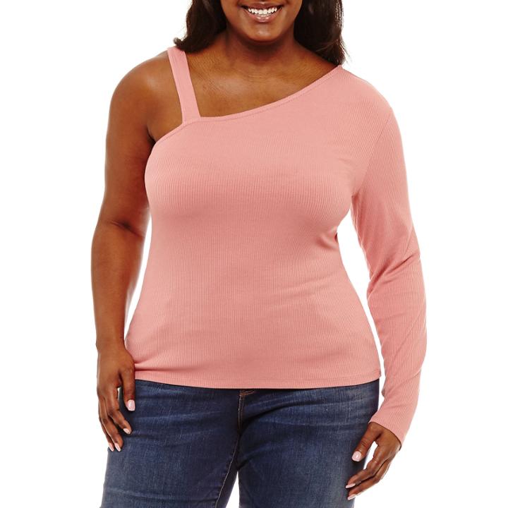 Arizona One Shoulder Long Sleeve Top- Juniors Plus