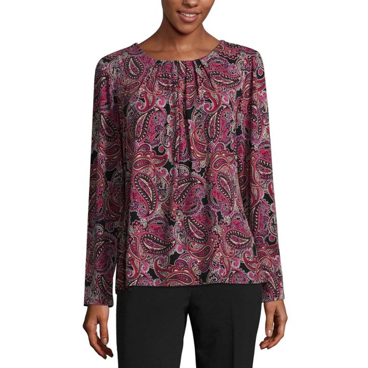 Liz Claiborne Long Sleeve Pleated Neck Blouse