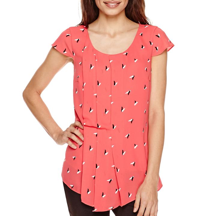 Worthington Cap-sleeve Pleat-front Peplum Blouse - Petite