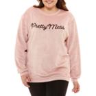 Hybrid Pretty Mess Fuzzy Sweatshirt-juniors Plus