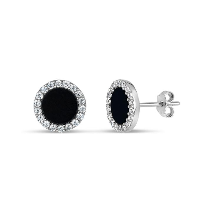 Round Black Onyx Sterling Silver Stud Earrings