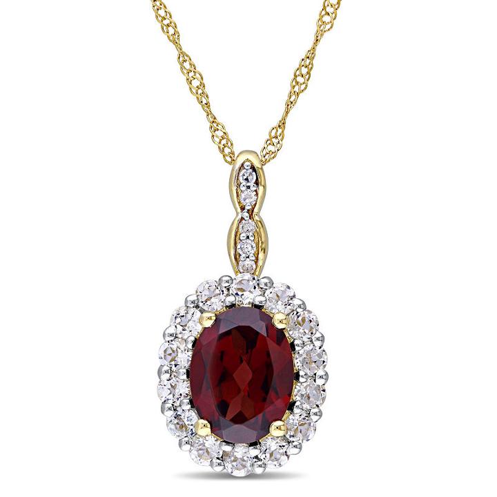 Womens Diamond Accent Genuine Red Garnet Pendant Necklace