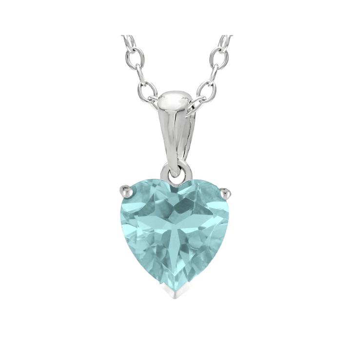 Heart-shaped Simulated Aquamarine Sterling Silver Pendant Necklace