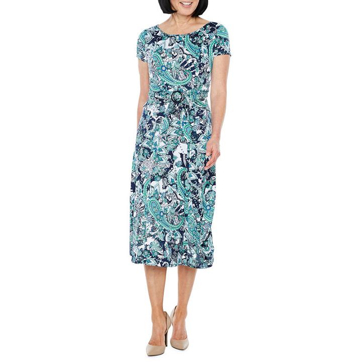 Perceptions Elbow Sleeve Paisley Fit & Flare Dress