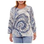 Alfred Dunner Silver Belles 3/4 Sleeve Crew Neck Paisley Pullover Sweater-plus