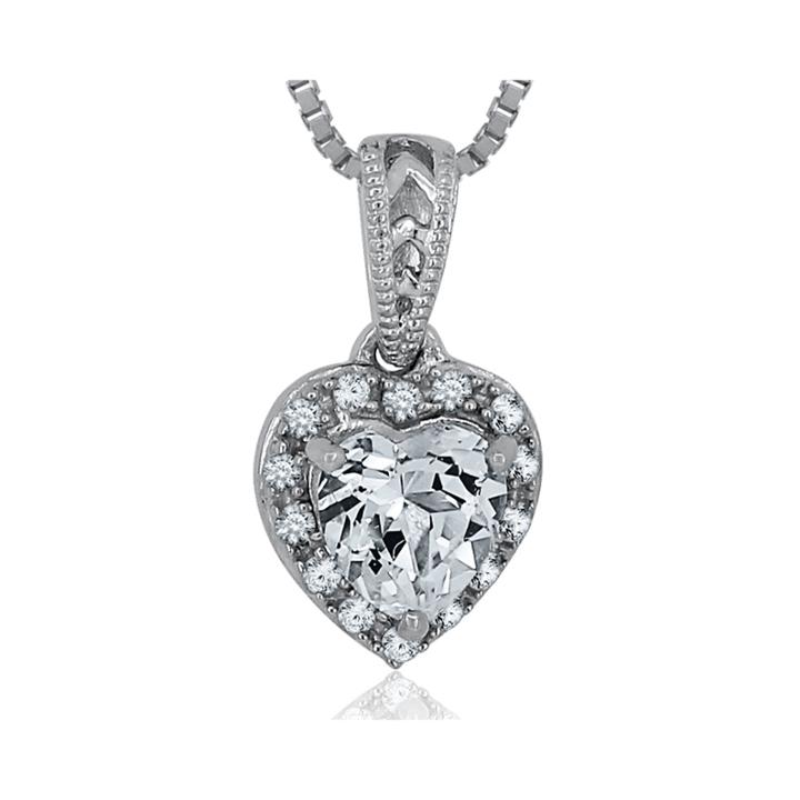Lab-created White Sapphire Sterling Silver Heart Pendant Necklace