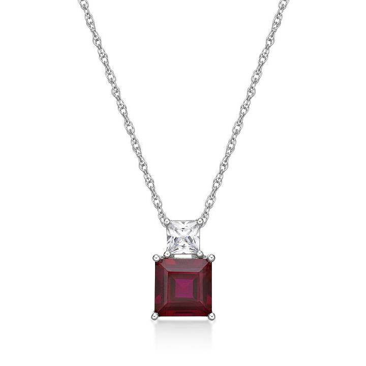 Womens Red Ruby Stainless Steel Pendant Necklace
