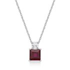 Womens Red Ruby Stainless Steel Pendant Necklace