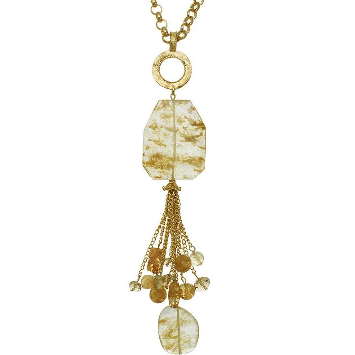 Rox By Alexa Rutilated Quartz & Glass Tassel Necklace