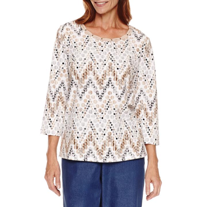 Alfred Dunner 3/4 Sleeve Zig Zag Print Top