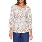 Alfred Dunner 3/4 Sleeve Zig Zag Print Top