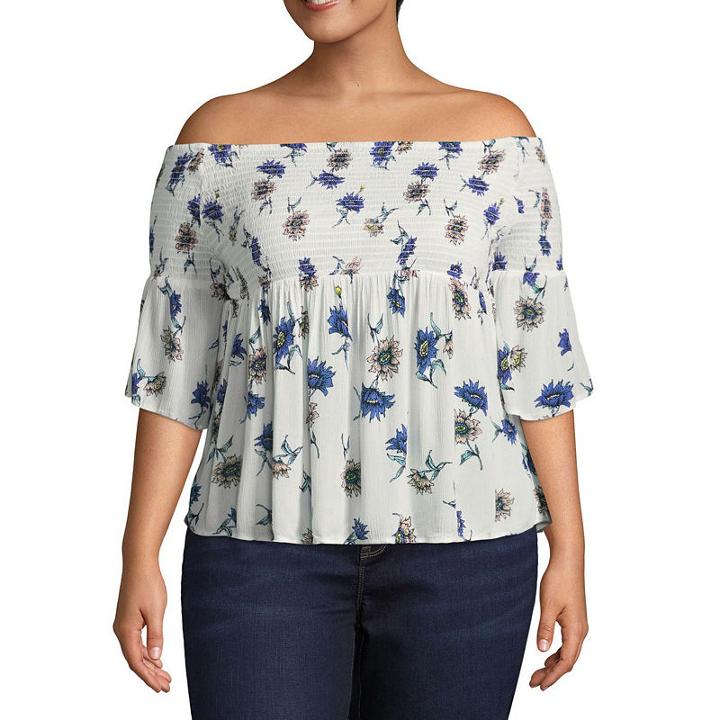 Arizona Long Sleeve Mock Neck Woven Blouse-juniors Plus