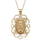 Infinite Gold&trade; 14k Yellow Gold Virgin Mary Filigree Oval Pendant Necklace