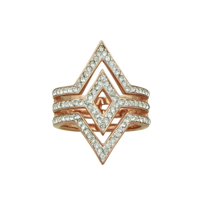 14k Rose Gold Over Silver Crystal Double V Ring