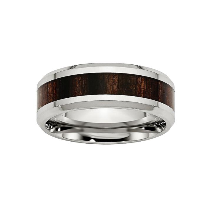 Mens 8mm Stainless Steel Black Wood Inlay Wedding Band