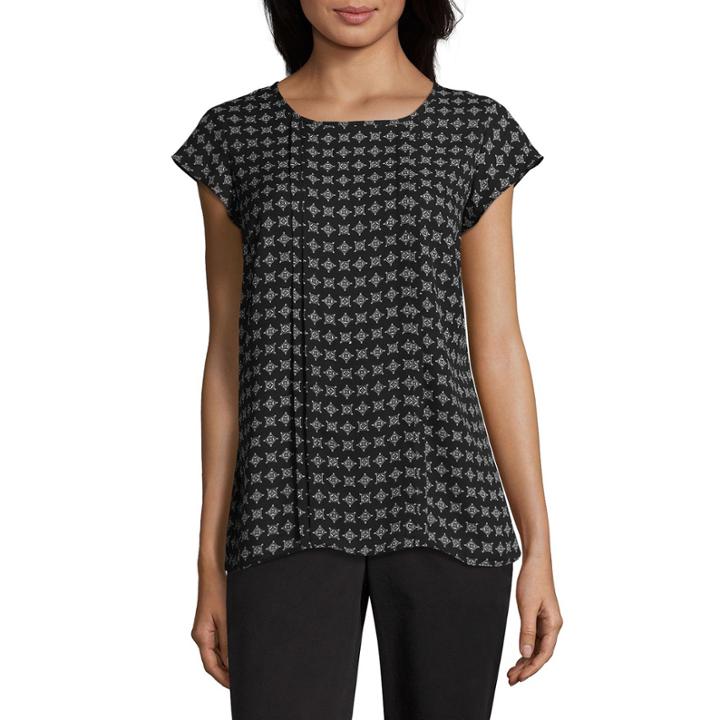 Liz Claiborne Flutter Sleeve Scoop Neck Georgette Blouse