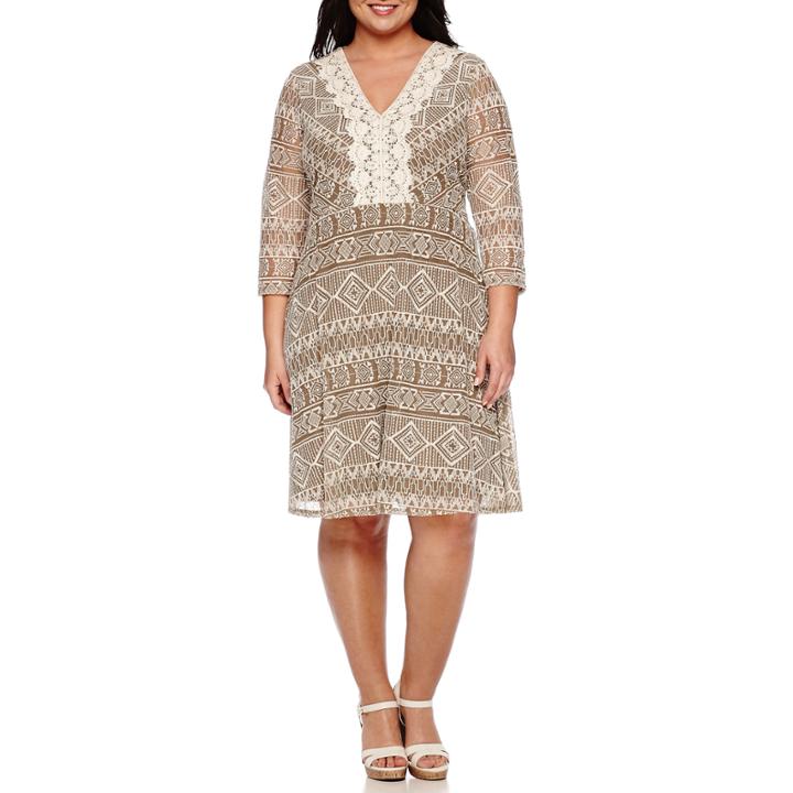 Luxology Elbow-sleeve Lace Fit-and-flare Dress - Plus