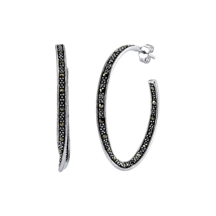 Marcasite And Sterling Silver 22mm Hoop Earrings