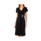 R & M Richards Short-sleeve Jeweled-pin Faux-wrap Dress