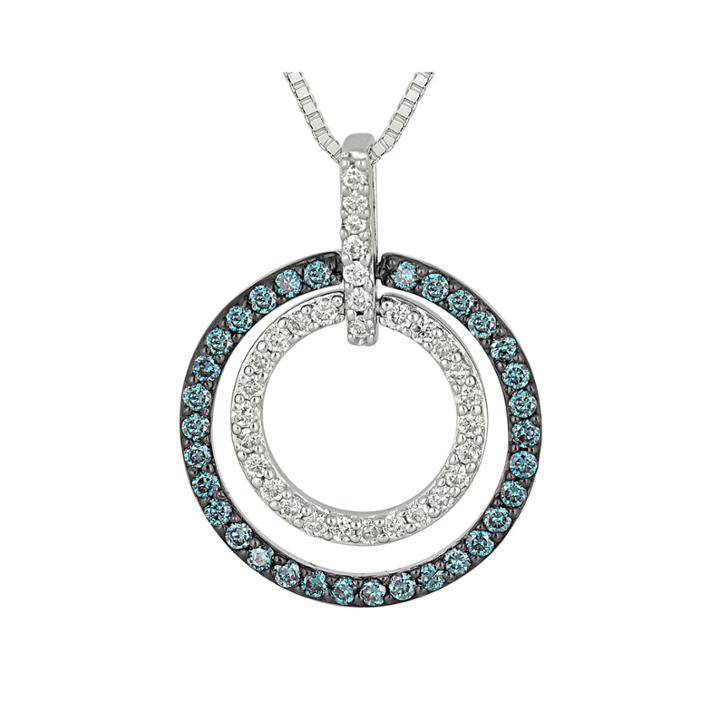 1/3 Ct. T.w. White And Color-enhanced Blue Diamond Circle Pendant Necklace.