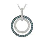 1/3 Ct. T.w. White And Color-enhanced Blue Diamond Circle Pendant Necklace.