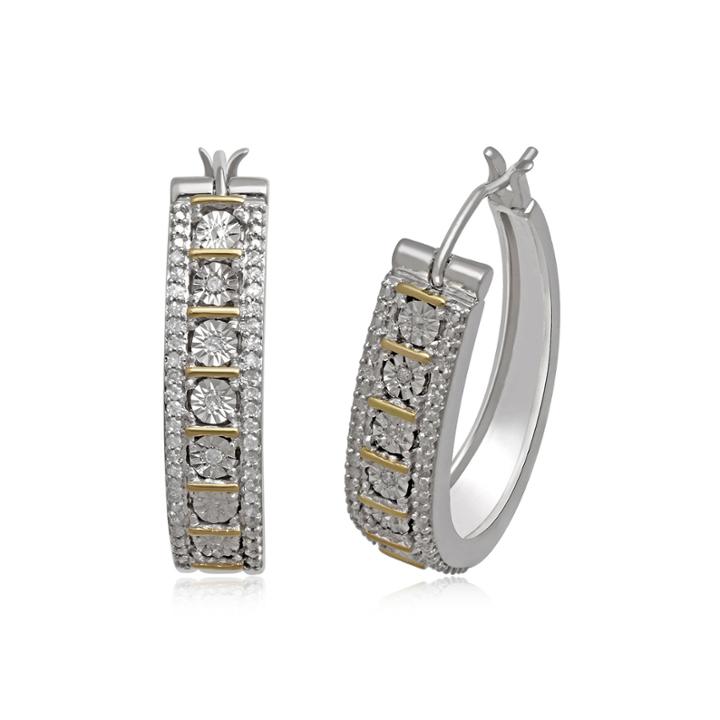 1/4 Ct. T.w. Diamond Sterling Silver And 14k Yellow Gold Accent Hoop Earrings