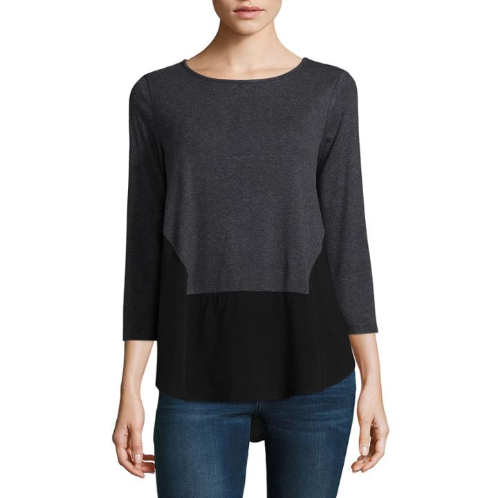 Liz Claiborne 3/4 Sleeve Round Neck T-shirt-womens