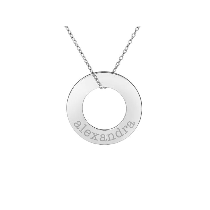 Personalized Sterling Silver 26mm Circle Name Pendant Necklace
