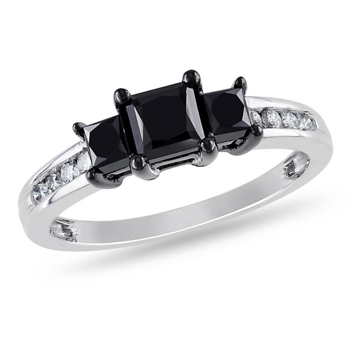 Love Lives Forever Womens 1 1/2 Ct. T.w. Color Enhanced Princess Black Diamond 10k Gold 3-stone Ring