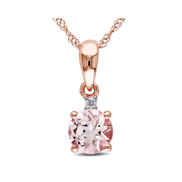 Round Genuine Morganite And Diamond-accent 10k Rose Gold Pendant Necklace