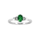Oval Genuine Emerald And Diamond-accent 14k White Gold Ring